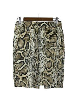 Snake Print Pencil Skirt Zara Basic XS Cotton Spandex Blend Beige Black  New